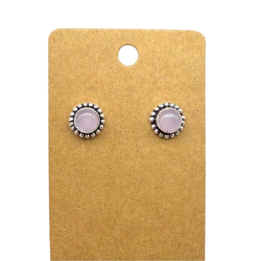 Rose Quartz Stud Earrings 925 Sterling Silver Overlay Light Pink